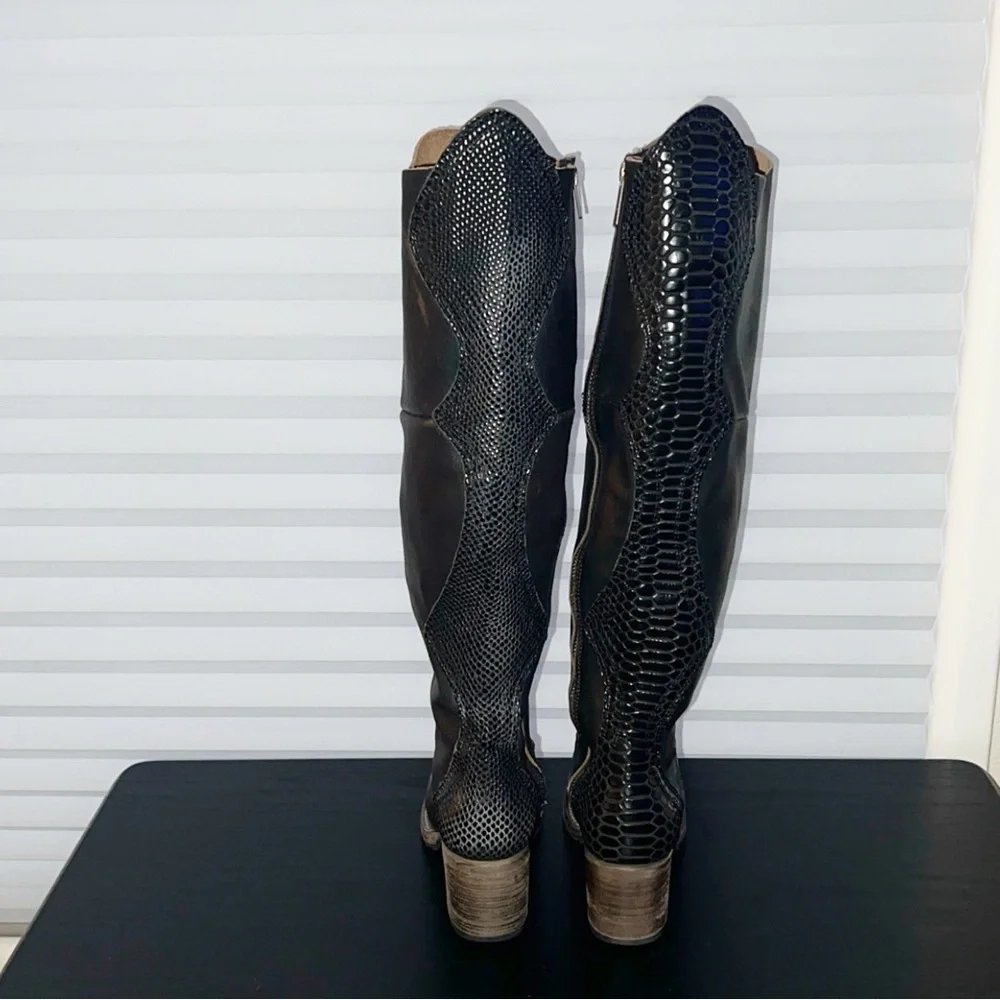 FREEBIRD Calgary Black Leather Knee-High Boots